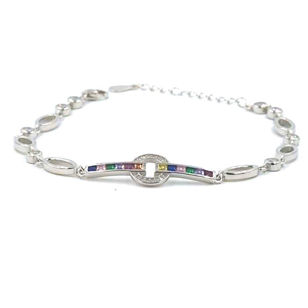 Silver Rainbow Centerpiece Bracelet – Colors of Elegance
