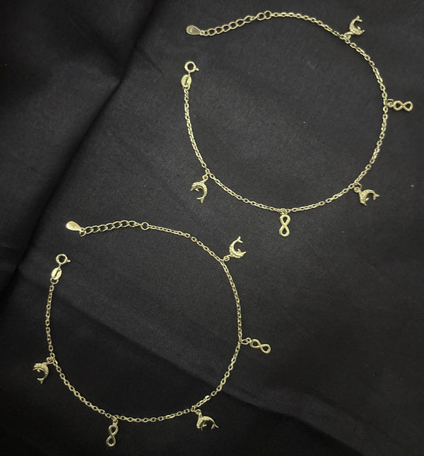 Dolphin & Infinity Charm Anklet in 925 Sterling Silver