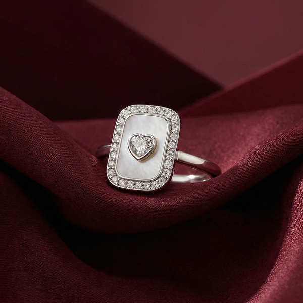 Silver Rectangle Heart Ring