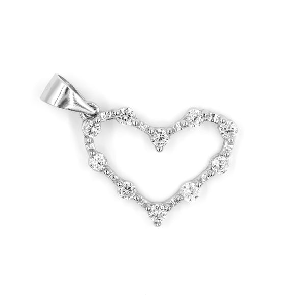 925 Sterling Silver Open Heart Pendant with Sparkling CZ Stones
