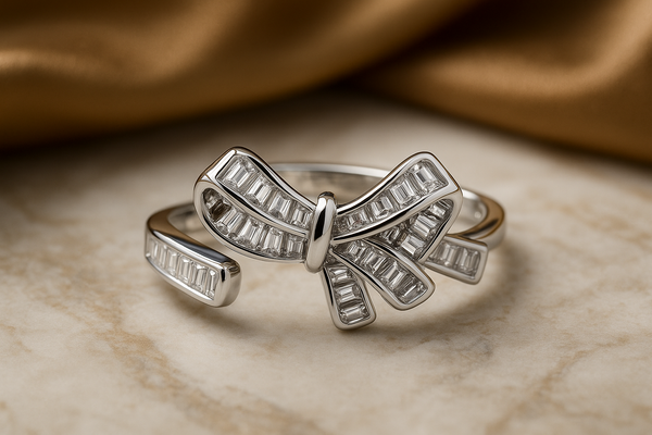 Sparkling Bow Ring with Baguette CZ