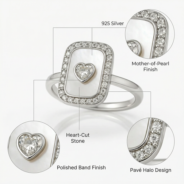 Silver Rectangle Heart Ring