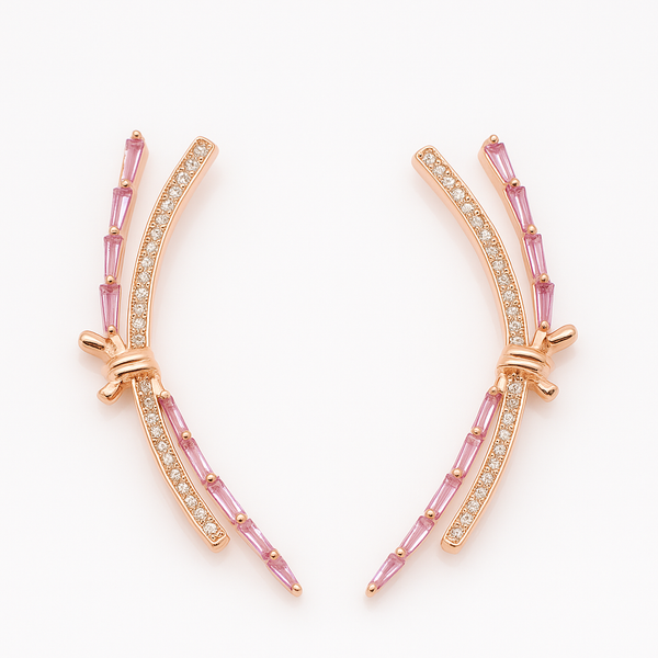 Rose Gold Dragonfly Pink Stone Climber Earrings