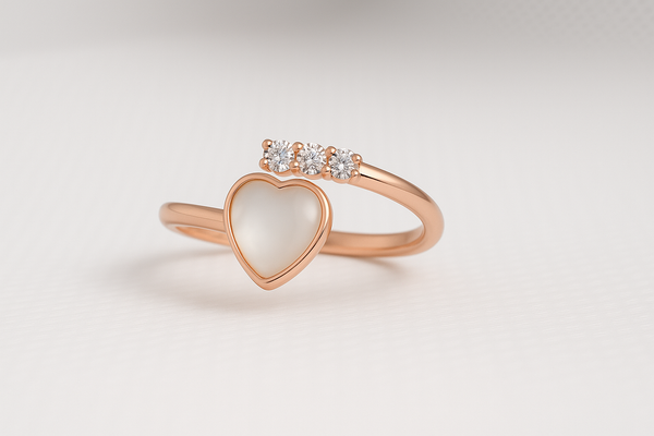 Moonlit Heart Ring CZ Trio
