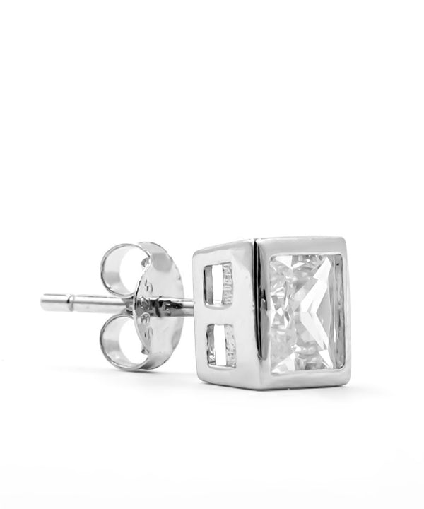 Men’s Silver Princess-Cut Zirconia Stud – Refined Boldness