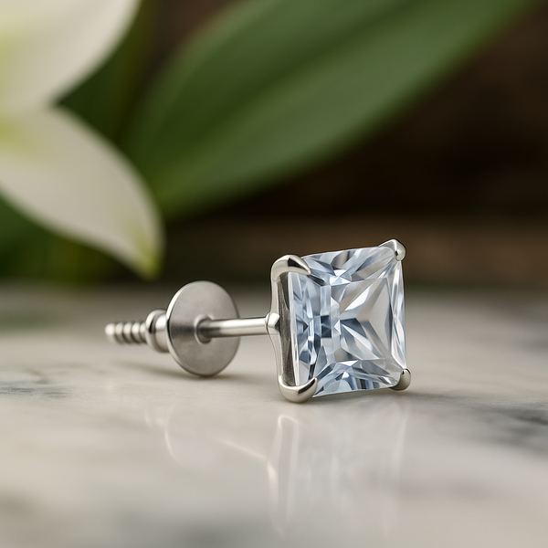 925 Silver White Square Stud