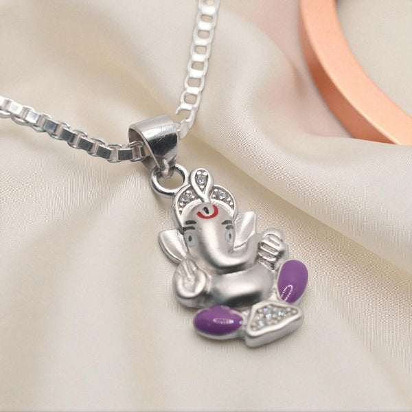 925 Sterling Silver Lord Ganesha Pendant with Purple Accents