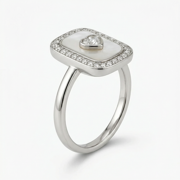 Silver Rectangle Heart Ring