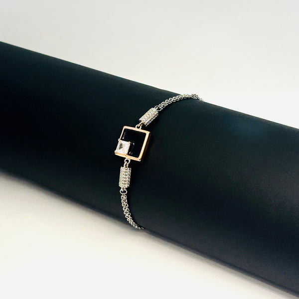 Silver Dual-Tone Square Charm Bracelet – Modern Elegance