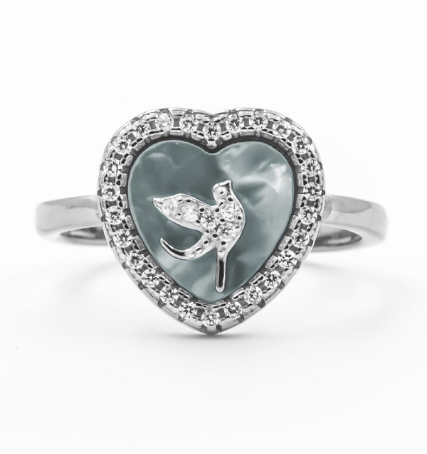 Silver Heart Bird Ring