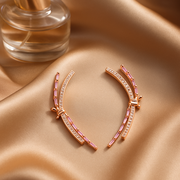 Rose Gold Dragonfly Pink Stone Climber Earrings