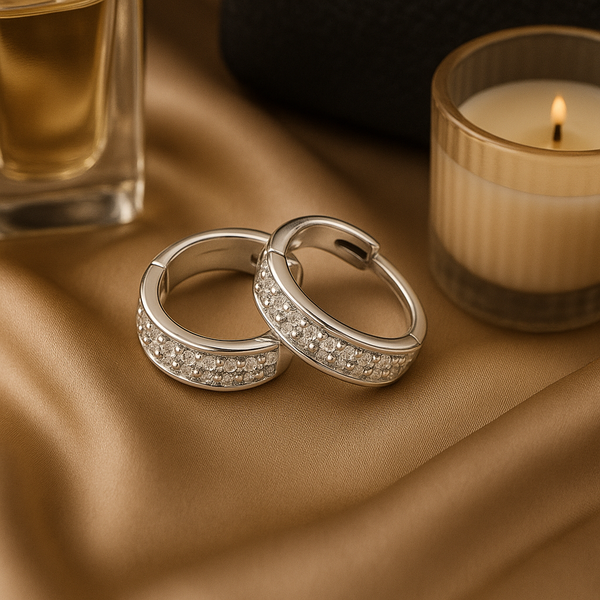 925 Silver Hoop Studs with Sparkling Zirconia