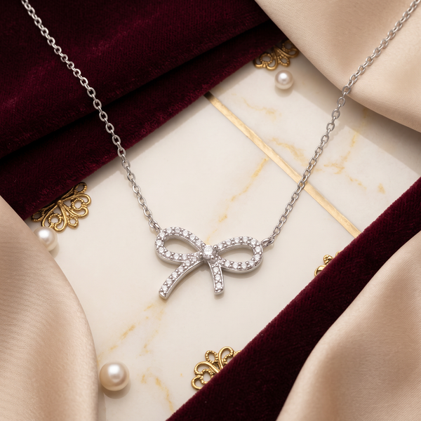 925 Sparkle Bow Necklace –A Cute Knot of Elegance| 925 Sterling Silver