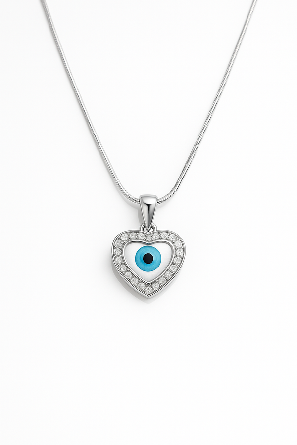 Evil Eye Heart Pendant with Snake Chain