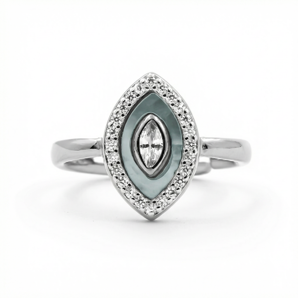 Silver Marquise Halo Ring – Timeless Sparkle