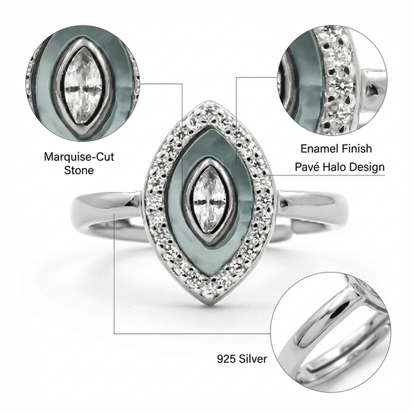 Silver Marquise Halo Ring – Timeless Sparkle