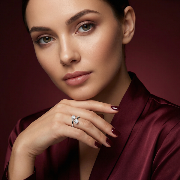 Two Dancing Stone Silver Ring