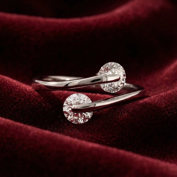 Two Dancing Stone Silver Ring