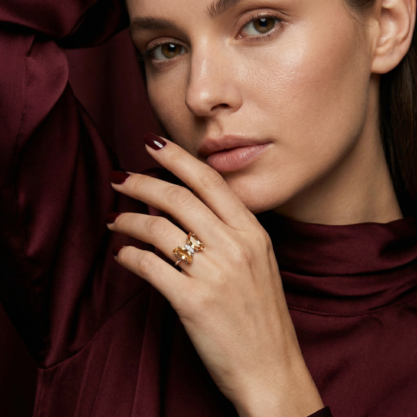 Golden Crystal Butterfly Ring