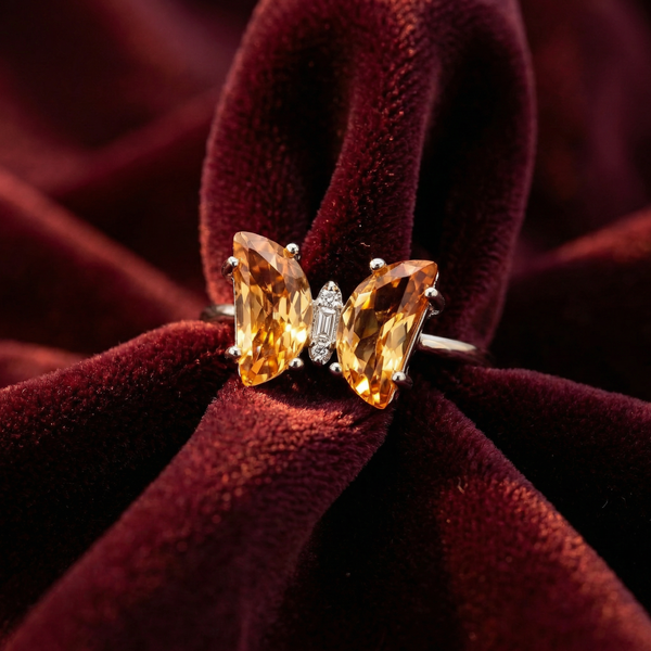Golden Crystal Butterfly Ring
