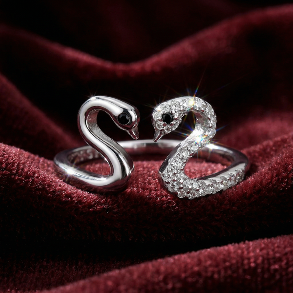 Silver Twin Swan Zirconia Open Ring – Grace in Harmony