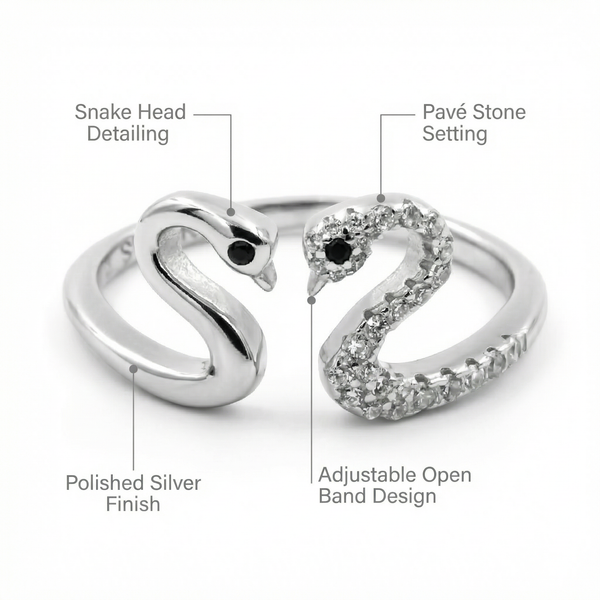 Silver Twin Swan Zirconia Open Ring – Grace in Harmony