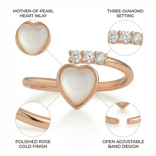 Moonlit Heart Ring CZ Trio