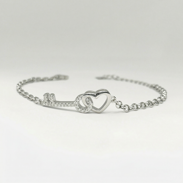 Silver Heart & Key Zirconia Bracelet – Unlock Love