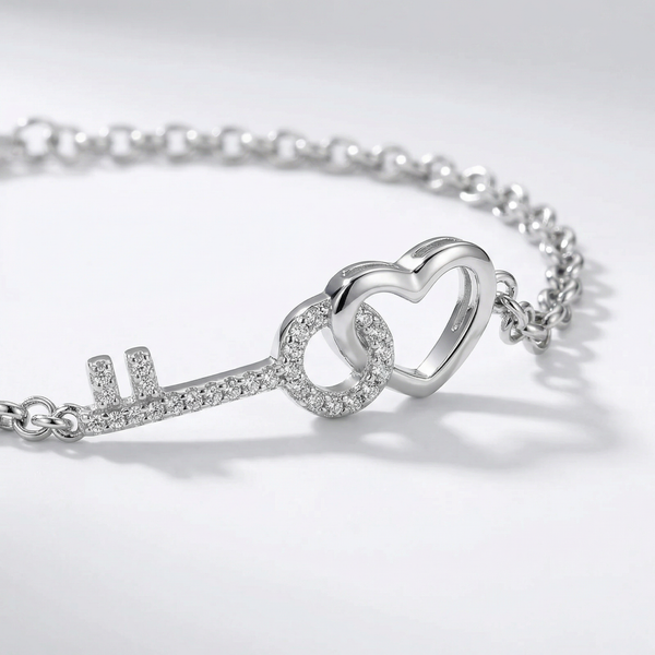 Silver Heart & Key Zirconia Bracelet – Unlock Love