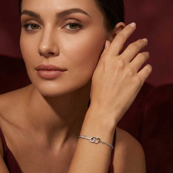 Silver Heart & Key Zirconia Bracelet – Unlock Love