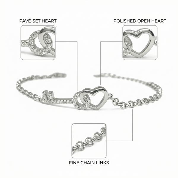 Silver Heart & Key Zirconia Bracelet – Unlock Love