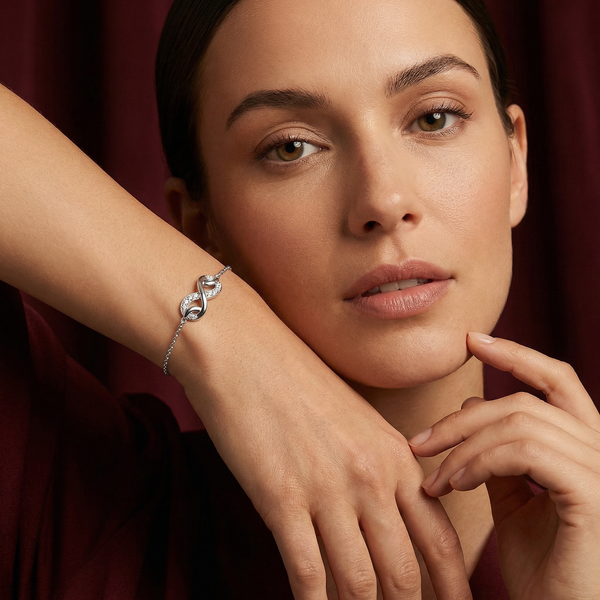 Silver Infinity Symbol Bracelet with Zircon Accents