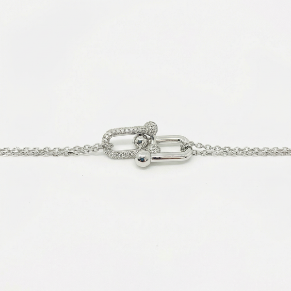 Silver Dual-Link Zirconia Bracelet – Modern Strength & Sparkle