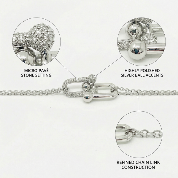Silver Dual-Link Zirconia Bracelet – Modern Strength & Sparkle