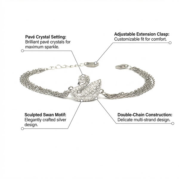Silver Swan Bracelet with Sparkling Zirconia
