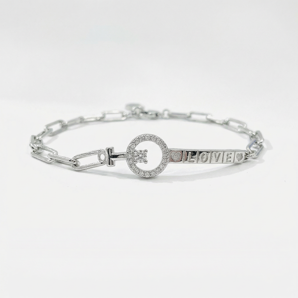 Silver LOVE Charm Adjustable Bracelet with Key Design