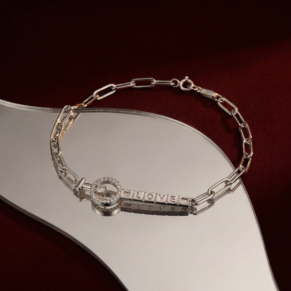 Silver LOVE Charm Adjustable Bracelet with Key Design