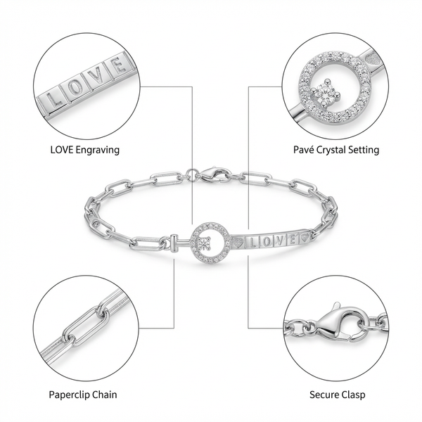 Silver LOVE Charm Adjustable Bracelet with Key Design