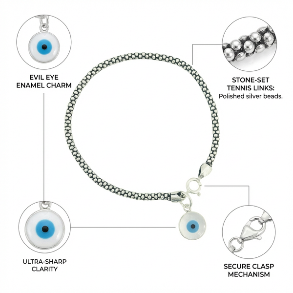 Oxidised Silver Evil Eye Charm Bracelet