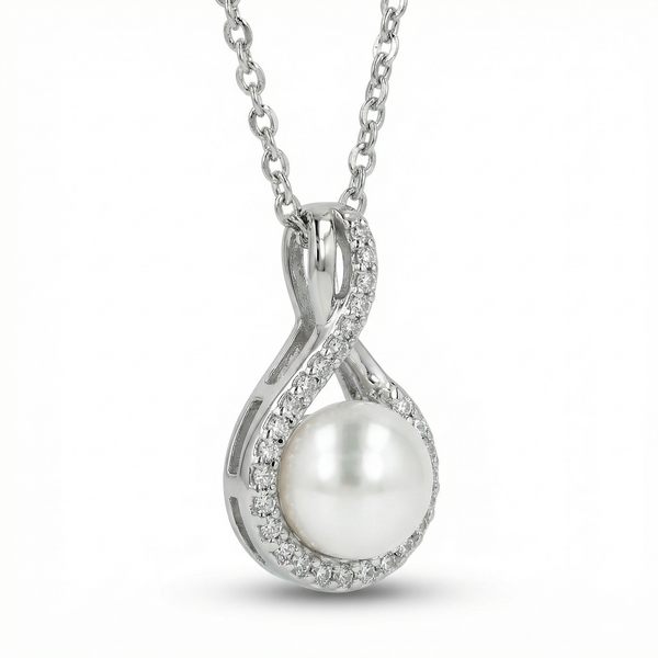 Eternal Grace Necklace – 925 Sterling Silver Pearl Drop with Sparkling Halo