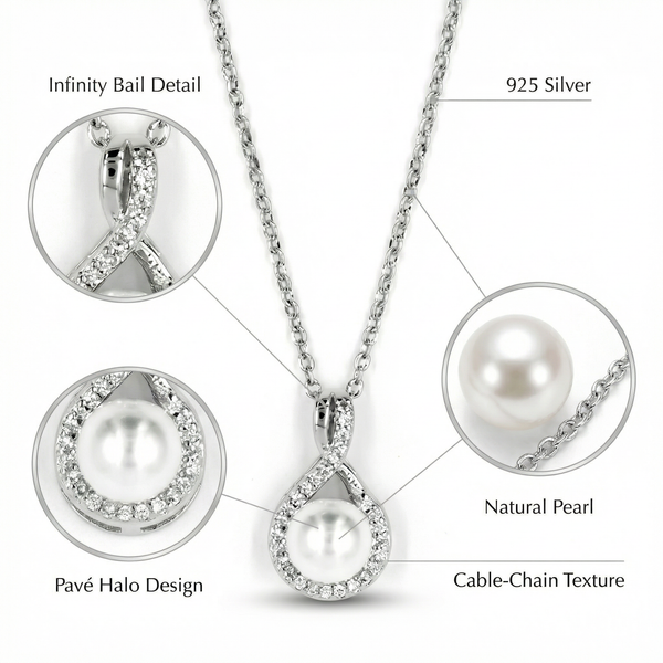 Eternal Grace Necklace – 925 Sterling Silver Pearl Drop with Sparkling Halo