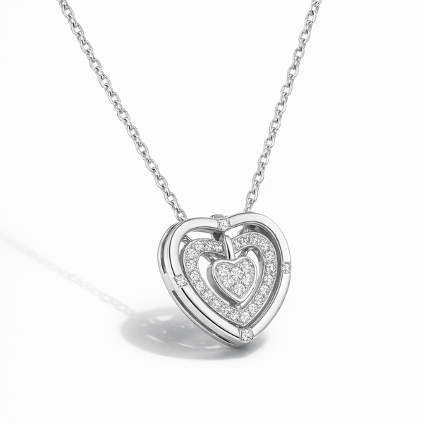 Radiant Double Heart Necklace – 925 Sterling Silver Charm with Flexible Big Heart Design