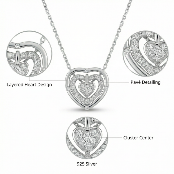 Radiant Double Heart Necklace – 925 Sterling Silver Charm with Flexible Big Heart Design