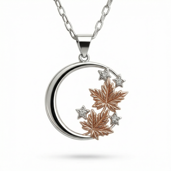 925 Moonlit Maple Charm Necklace with Champagne Gold flower accent