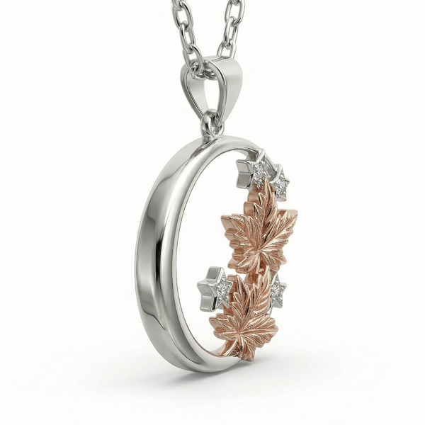 925 Moonlit Maple Charm Necklace with Champagne Gold flower accent