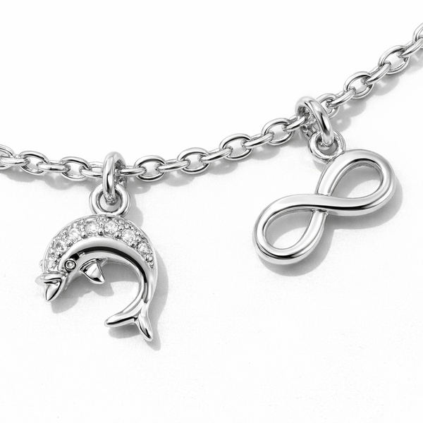 Dolphin & Infinity Charm Anklet in 925 Sterling Silver