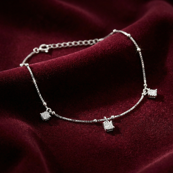 Stylish Zircon Charm Anklet in 925 Sterling Silver