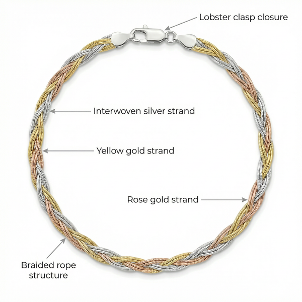 Italian Three-Tone Silver Anklet – Braided Elegance
